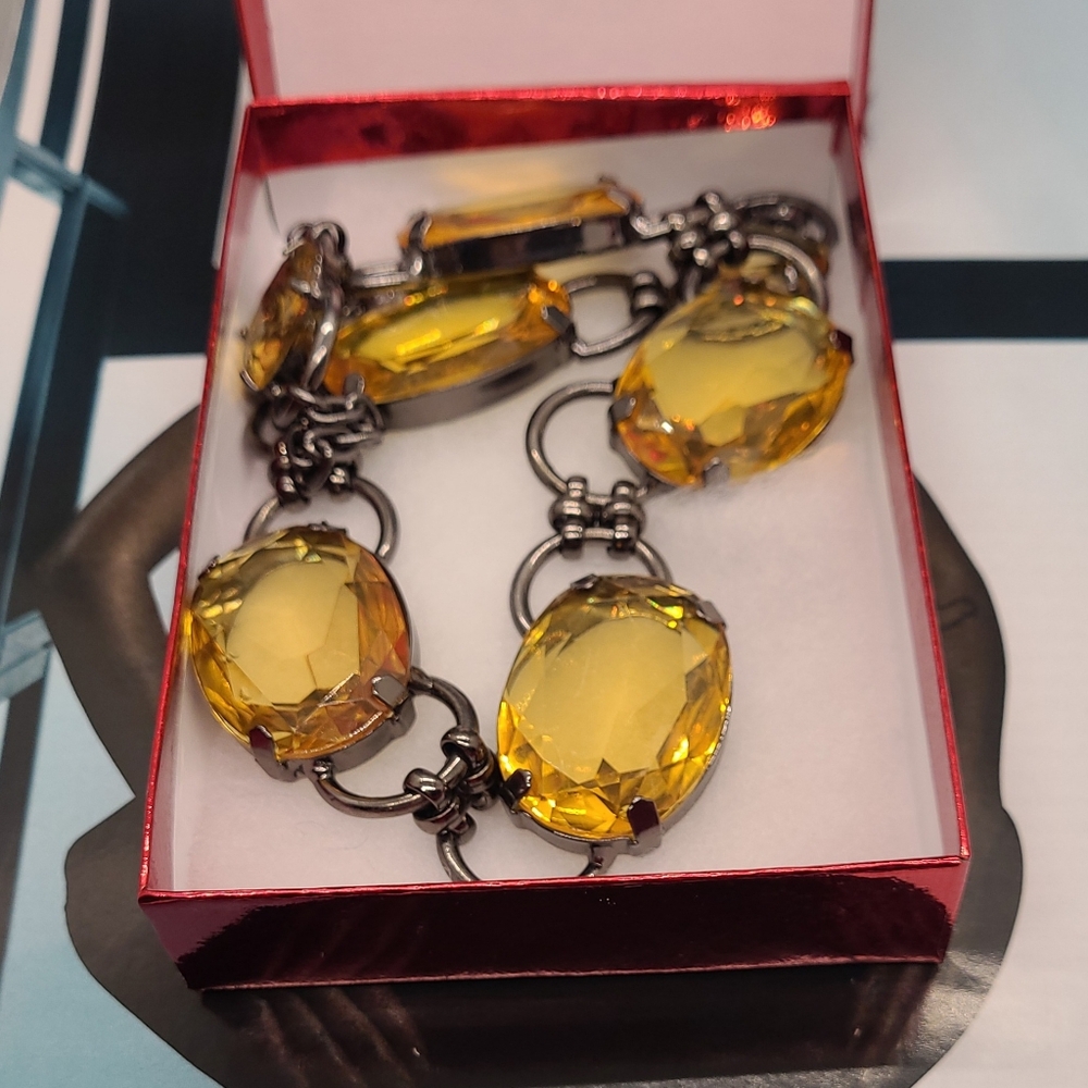 Vintage Signed RJ Graziano Citrine Crystal Gunmetal Couture Choker Necklace - Picture 13 of 16